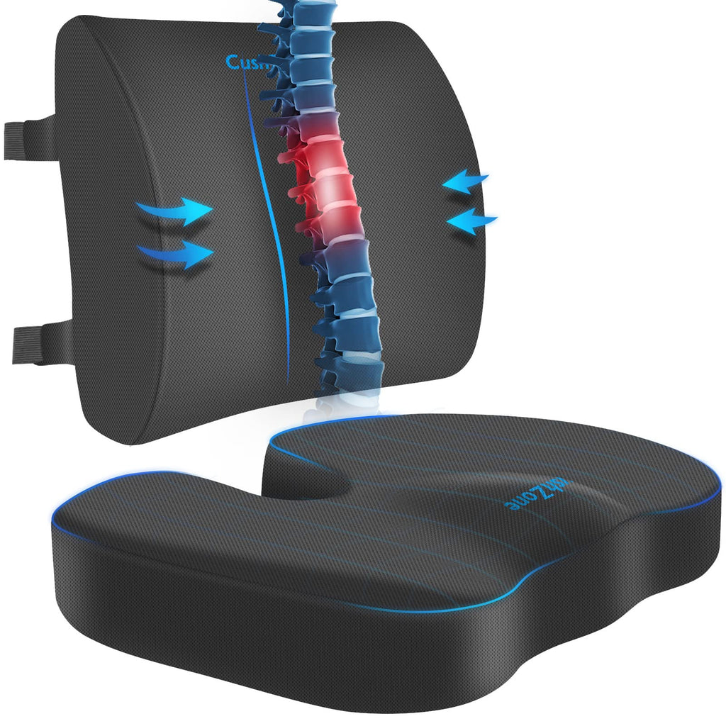 CushZone Memory Foam Seat & Lumbar Support Cushion Set