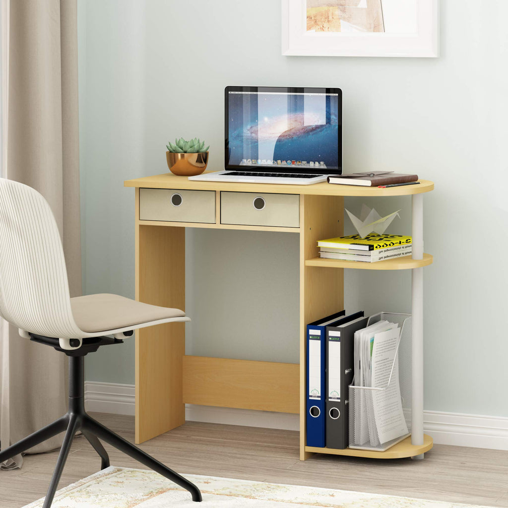 Furinno Compact Computer Desk, Gaming Desk with Shelves, Office Desk with Book Shelf