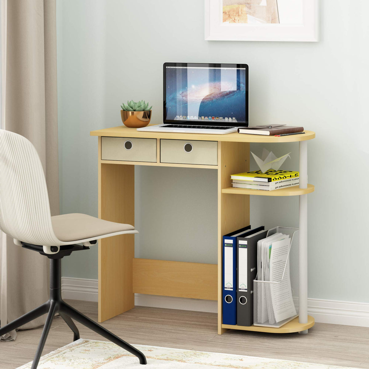 Furinno Compact Computer Desk, Gaming Desk with Shelves, Office Desk with Book Shelf