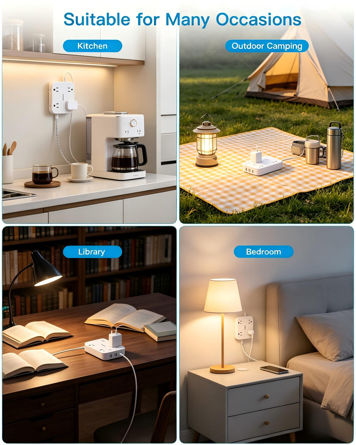 Flat Plug Power Strip with 4 USB Ports, 2 USB-C & 4 Outlets