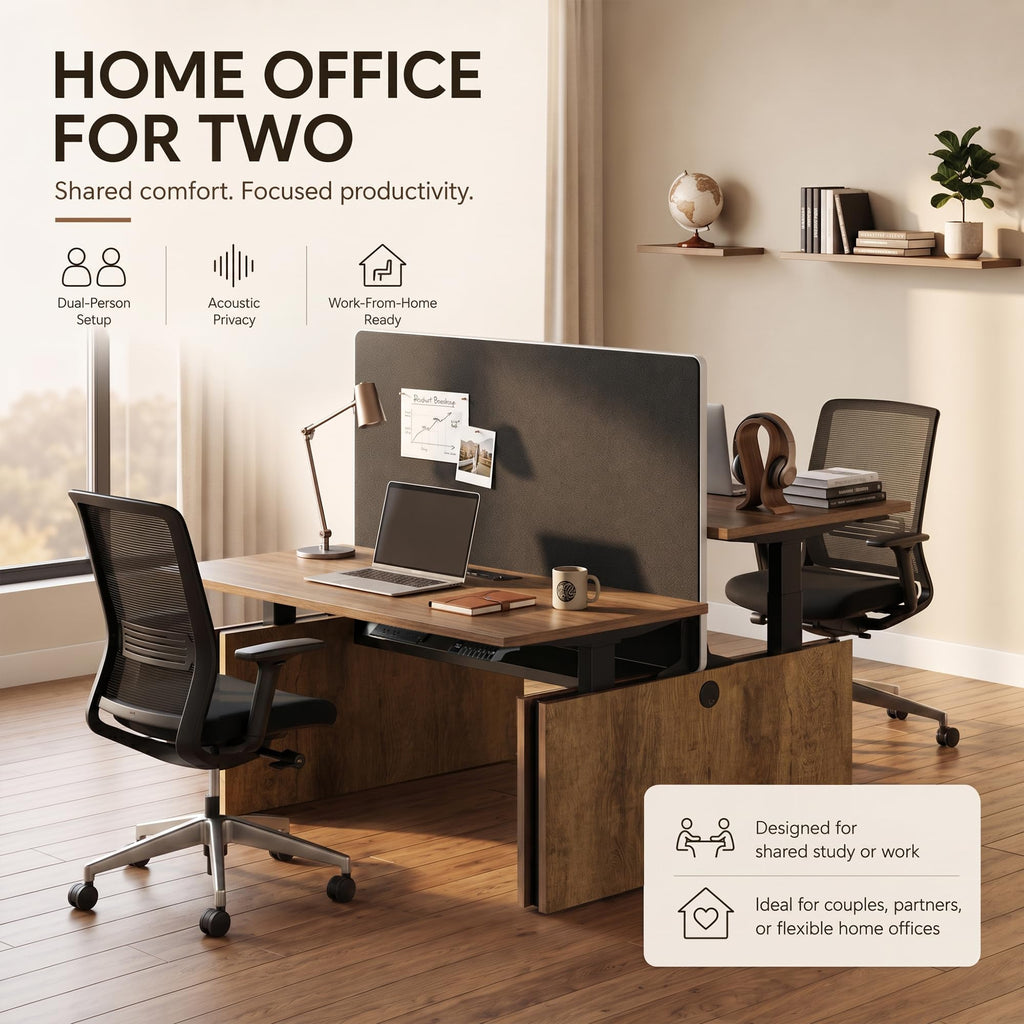 SAINTCY Two-Person Standing Office Desk with Built-in USB Outlet