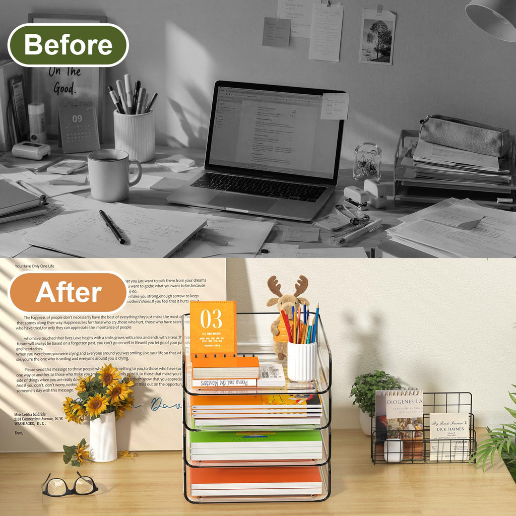 FANXIYQ 4-Tier Acrylic Paper Tray Desk Organizer