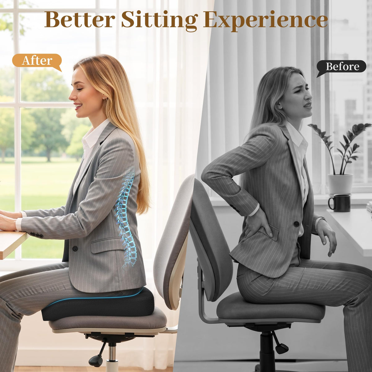 TranquilRelax Memory Foam Office Seat Cushion, 3-Inch Lift