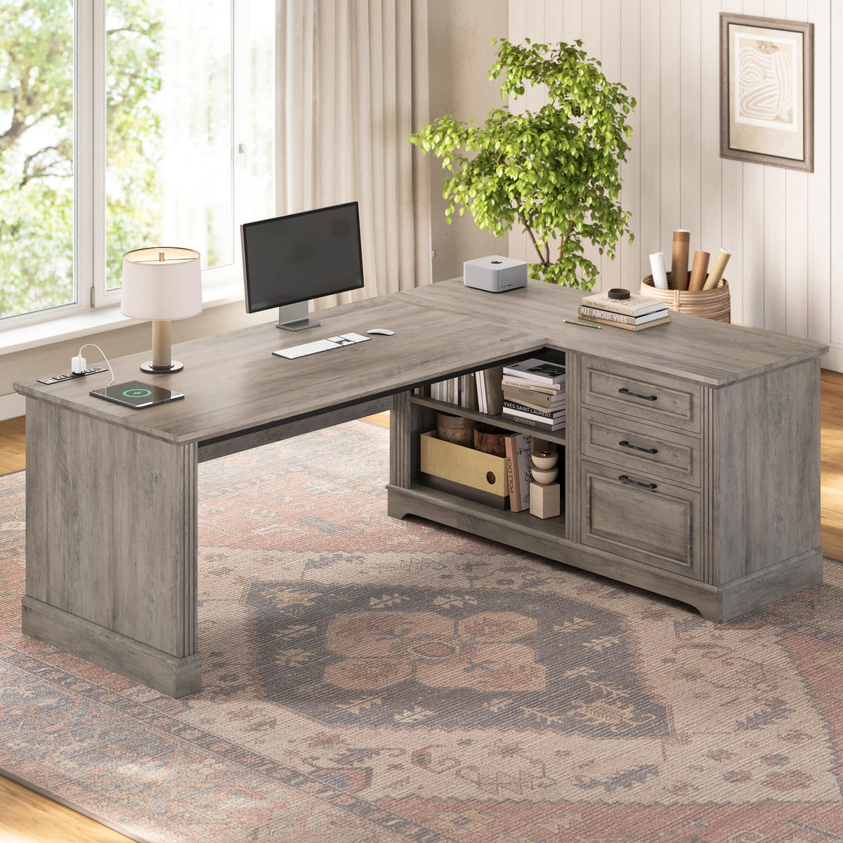 SEDETA Corner Computer Desk with Drawers & Storage Shelves