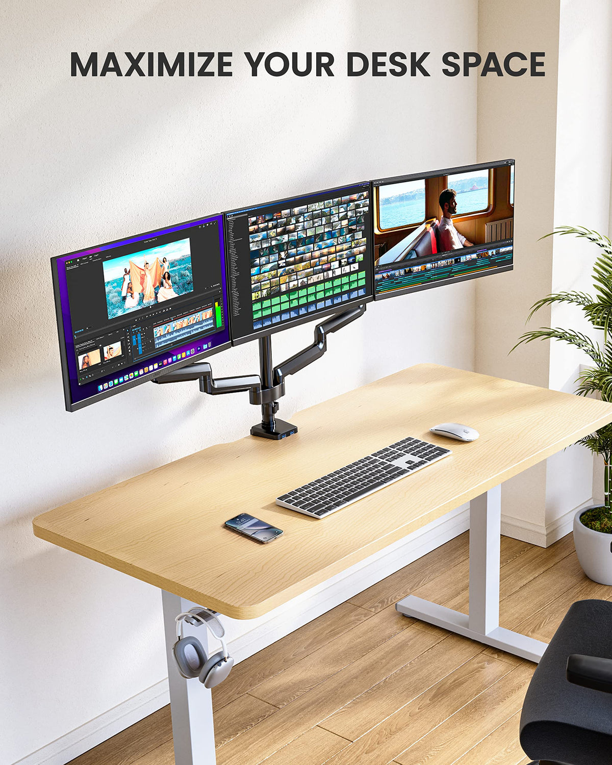 ErGear Triple Monitor Arm, Fully Adjustable Monitor Mount